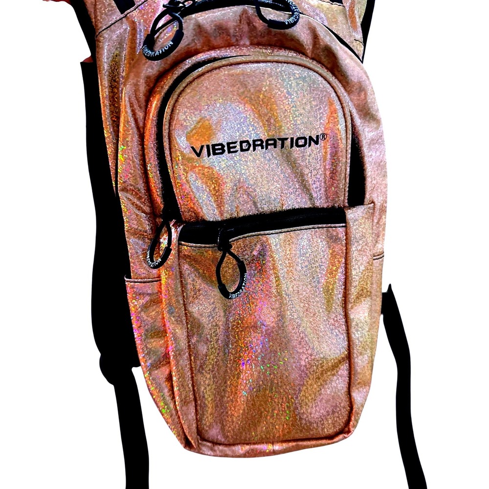 VIBEDRATION‎ Rose Gold Holographic Water Backpack Festival Rave Travel Bladder